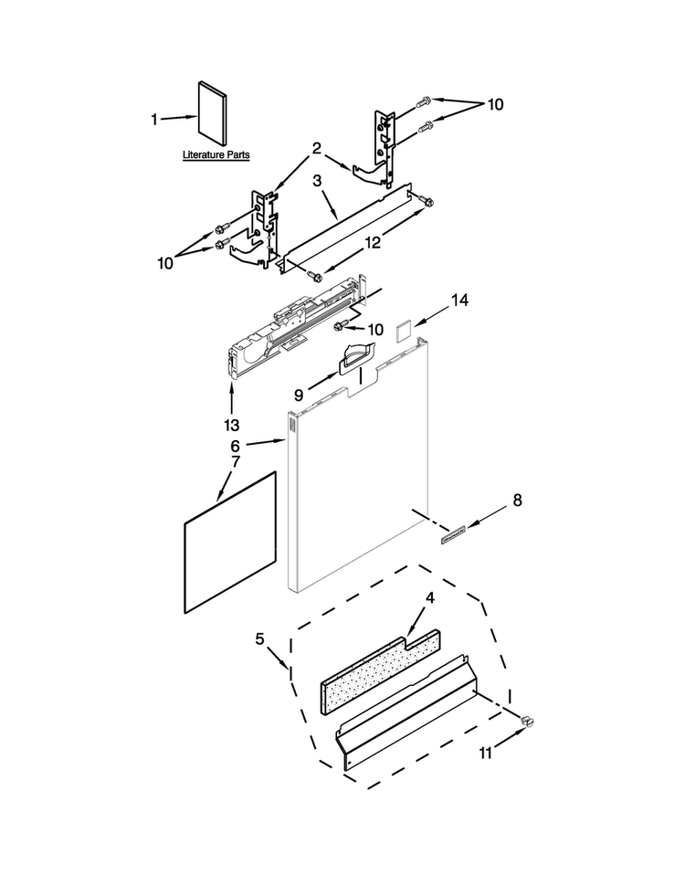 Door Panel Parts Diagram and Parts List for KDFE304DBL2  KitchenAid Dishwasher