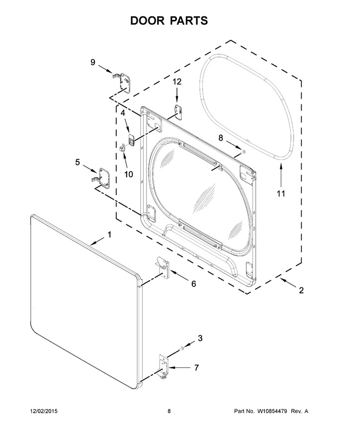 05 - Door Parts Diagram and Parts List for YWED8500DC2  Whirlpool Dryer