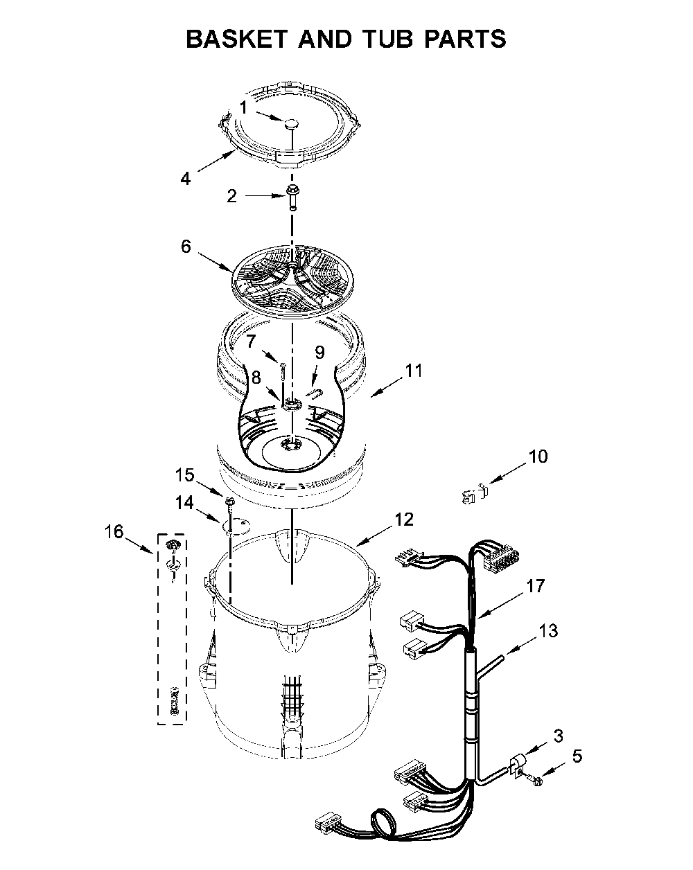 Basket and tub parts Diagram and Parts List for 8TWTW6000JW0  Whirlpool Washer