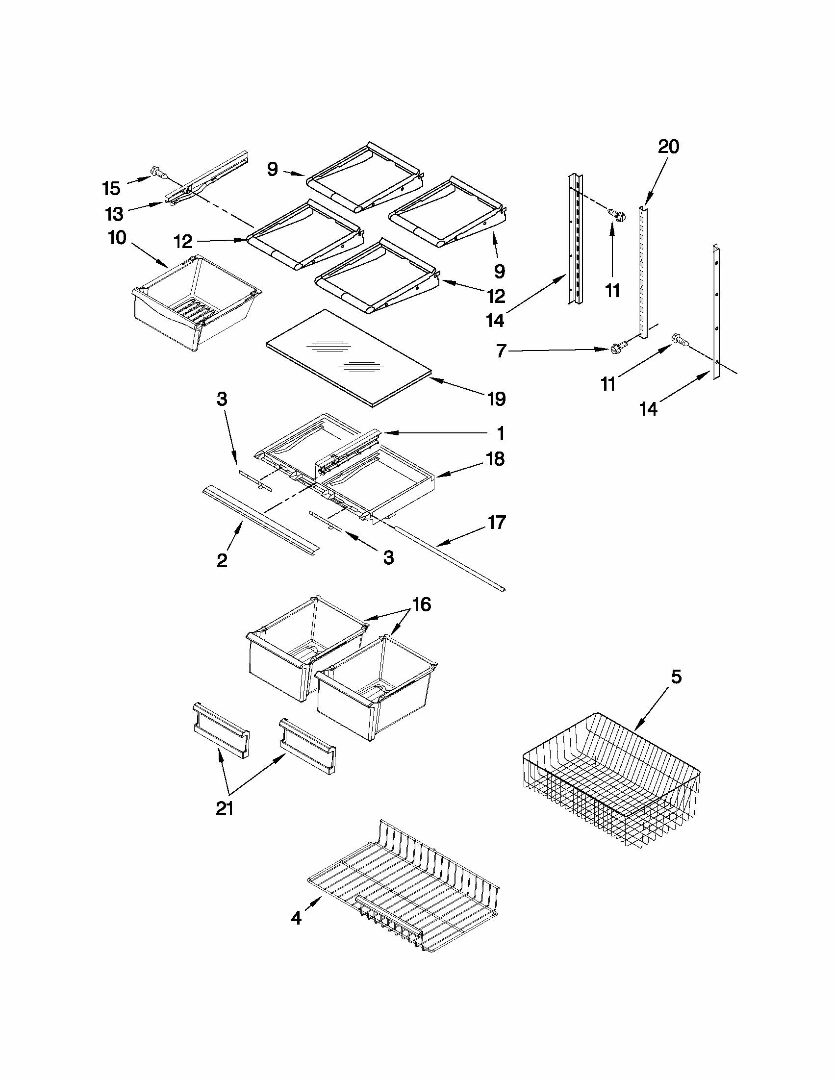Shelf Parts Diagram and Parts List for 59669932012  Kenmore Refrigerator