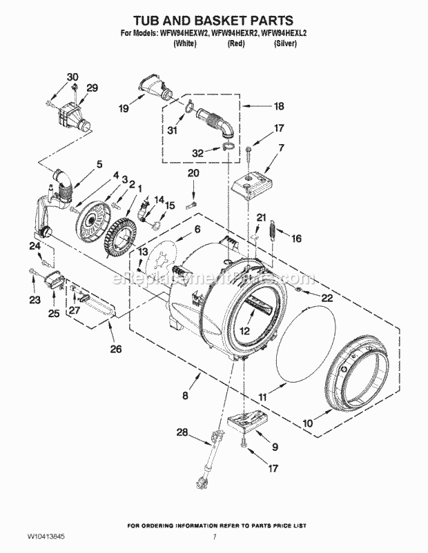 TUB AND BASKET PARTS Diagram and Parts List for WFW94HEXW2  Whirlpool Washer