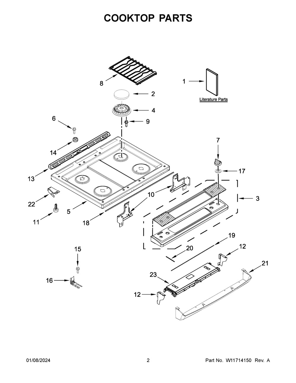 Cooktop Parts Diagram and Parts List for WEG515S0LV4  Whirlpool Range