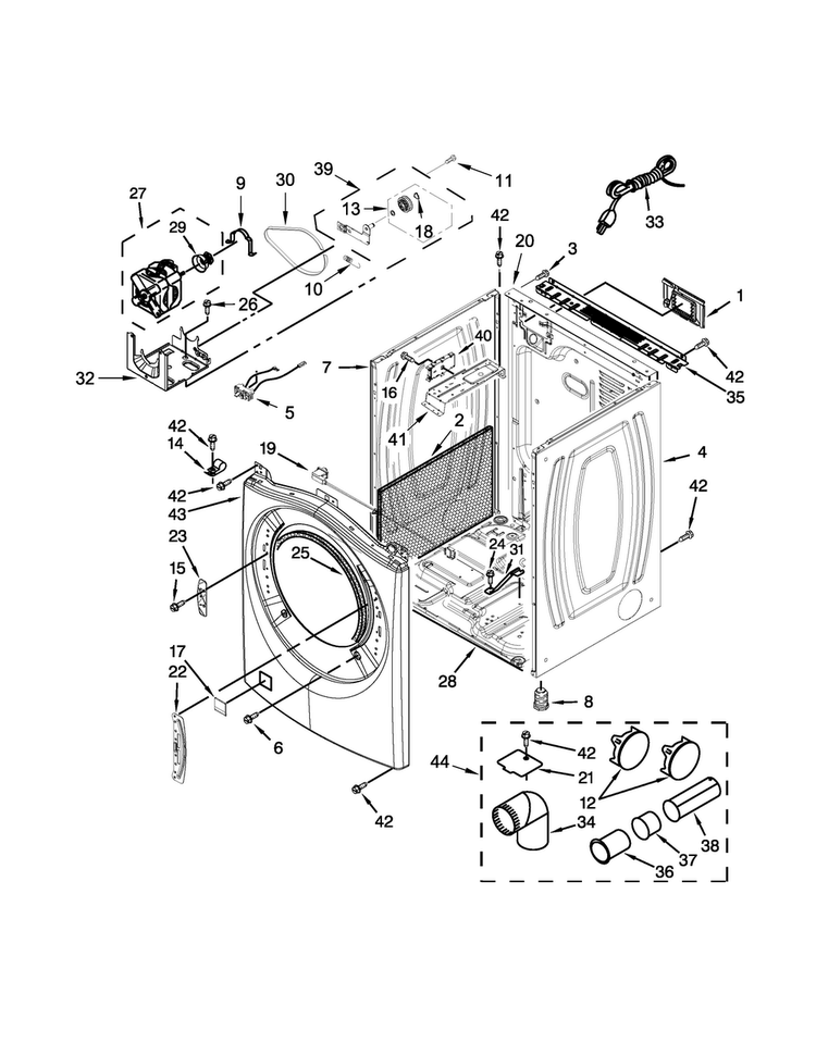 Cabinet Parts Diagram and Parts List for WGD81HEDW1  Whirlpool Dryer