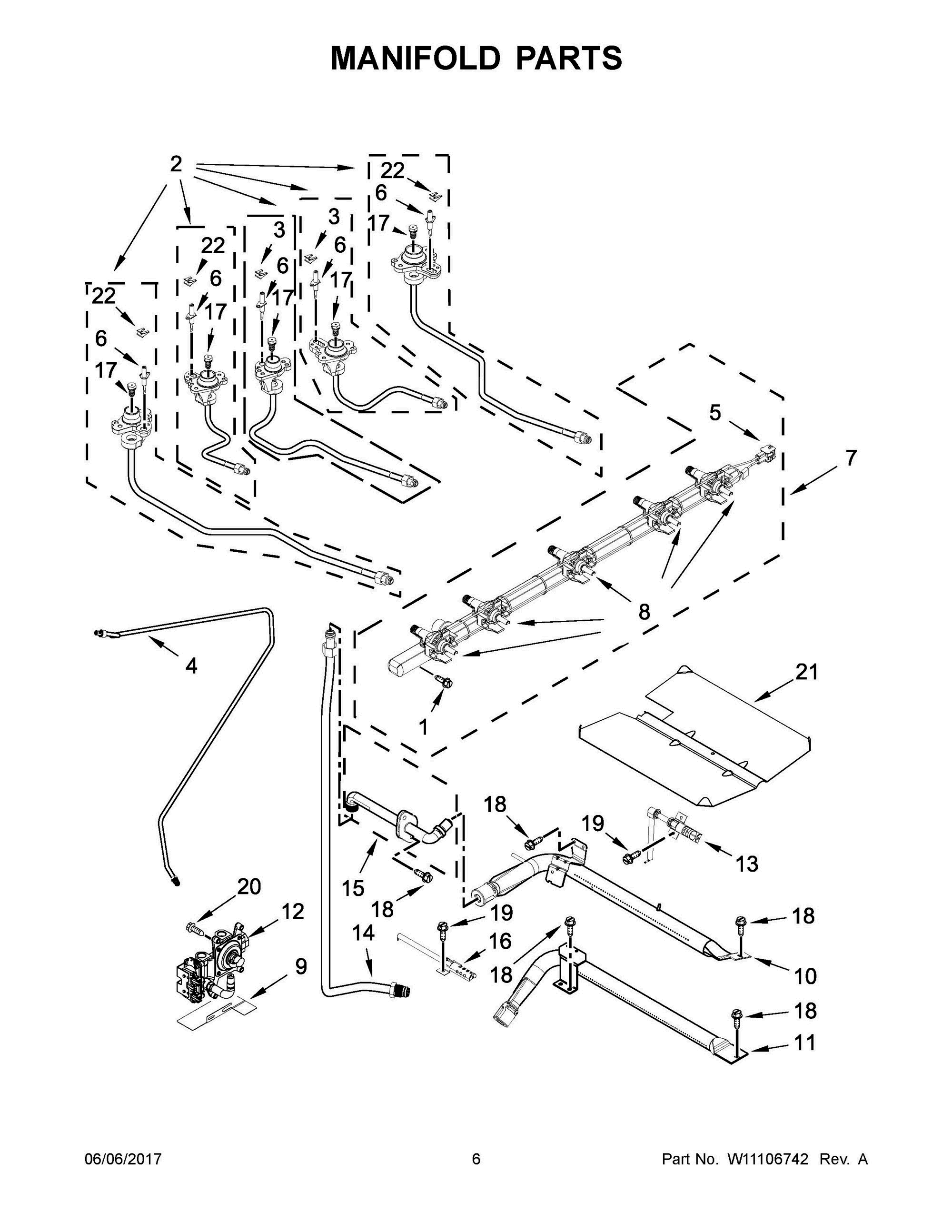 04 - MANIFOLD PARTS Diagram and Parts List for WEG750H0HW0  Whirlpool Range