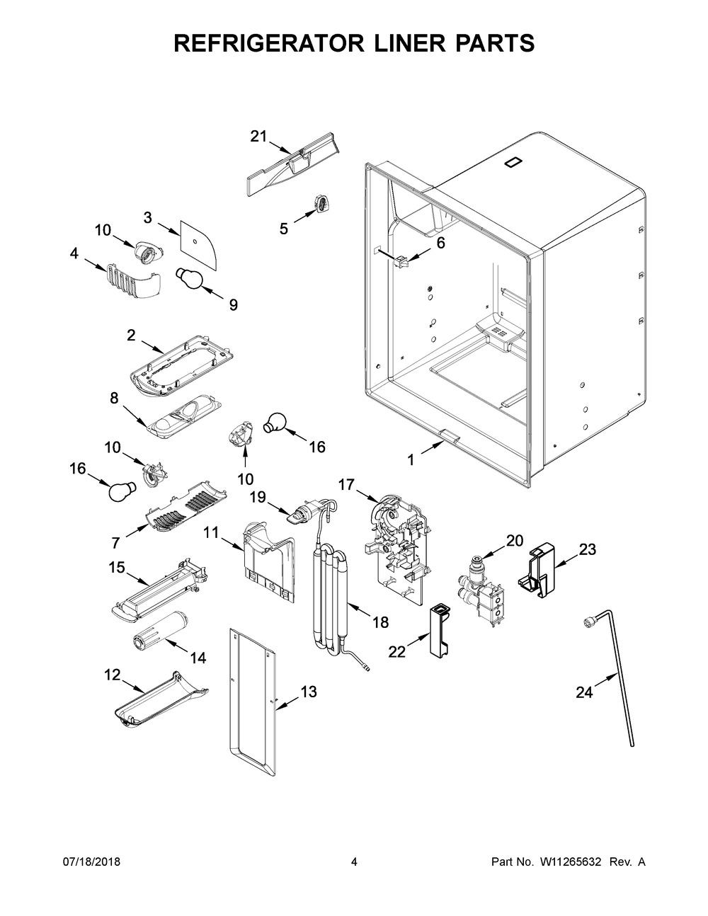 Refrigerator Liner Parts Diagram and Parts List for WRF550CDHZ01  Whirlpool Refrigerator