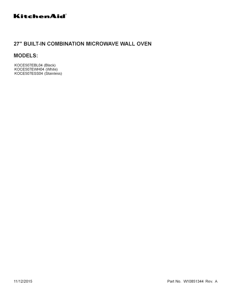 Cover Sheet Diagram and Parts List for KOCE507ESS04  KitchenAid Microwave