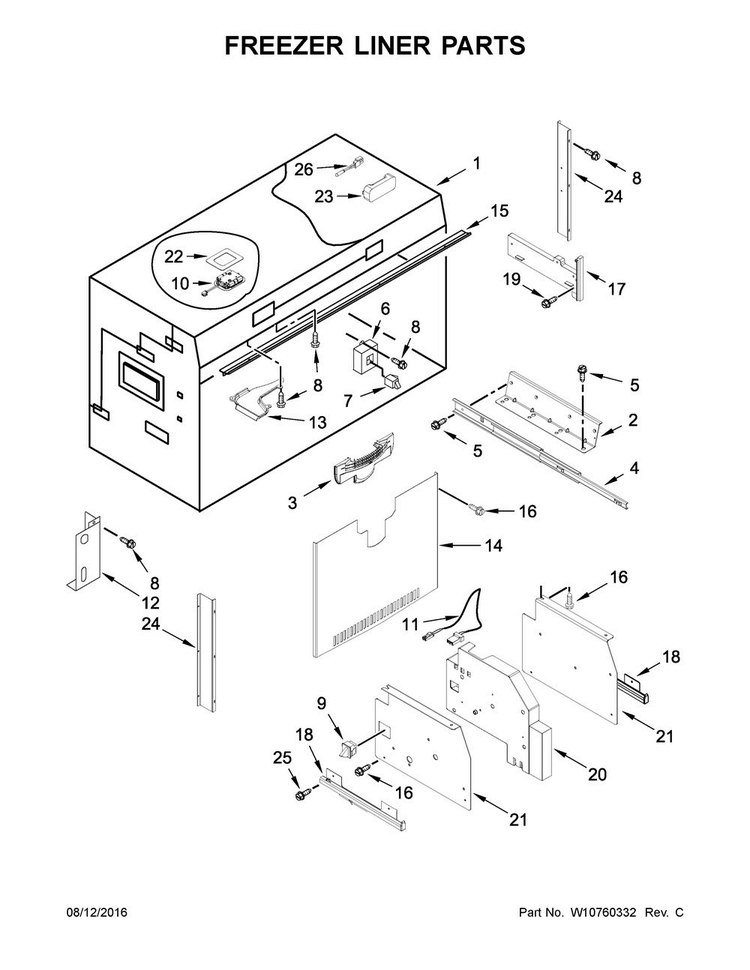 Freezer Liner Parts Diagram and Parts List for KBFN502ESS00  KitchenAid Refrigerator