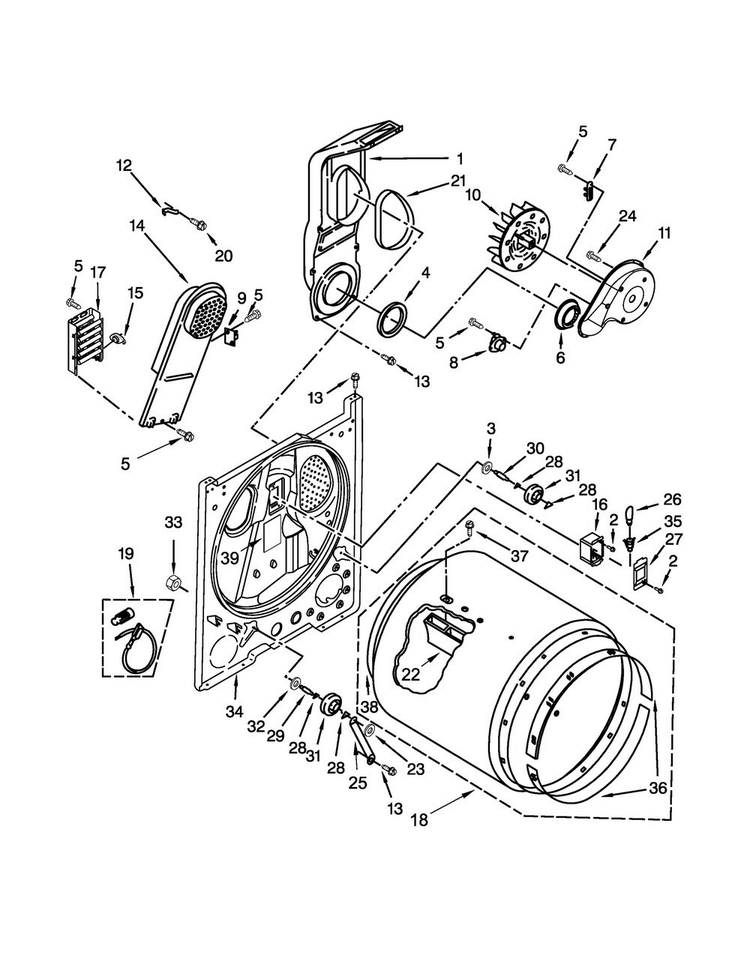 Bulkhead Parts Diagram and Parts List for WED4995EW1  Whirlpool Dryer