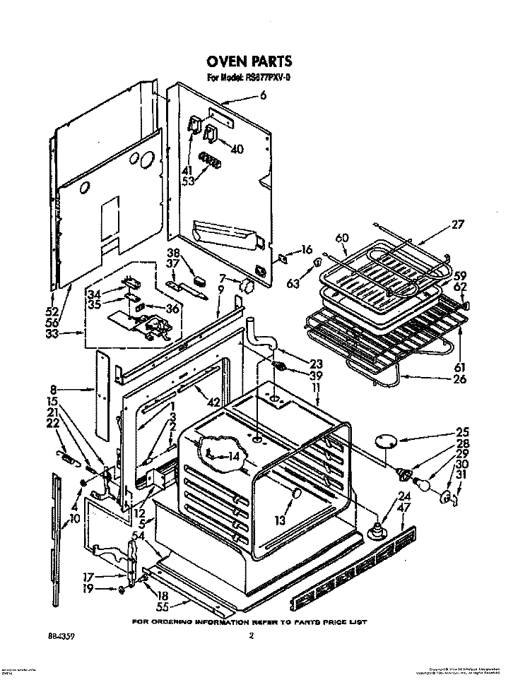 OVEN Diagram and Parts List for RS677PXV0  Whirlpool Range