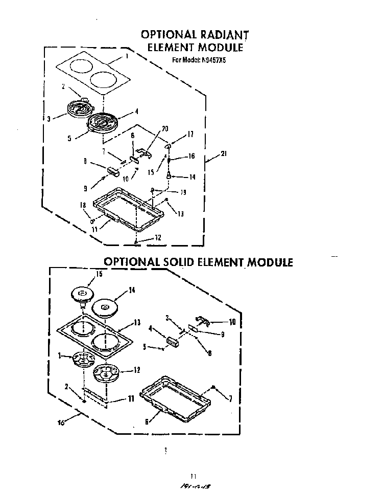 ^radiant Element Diagram and Parts List for N9457*5  Roper Range