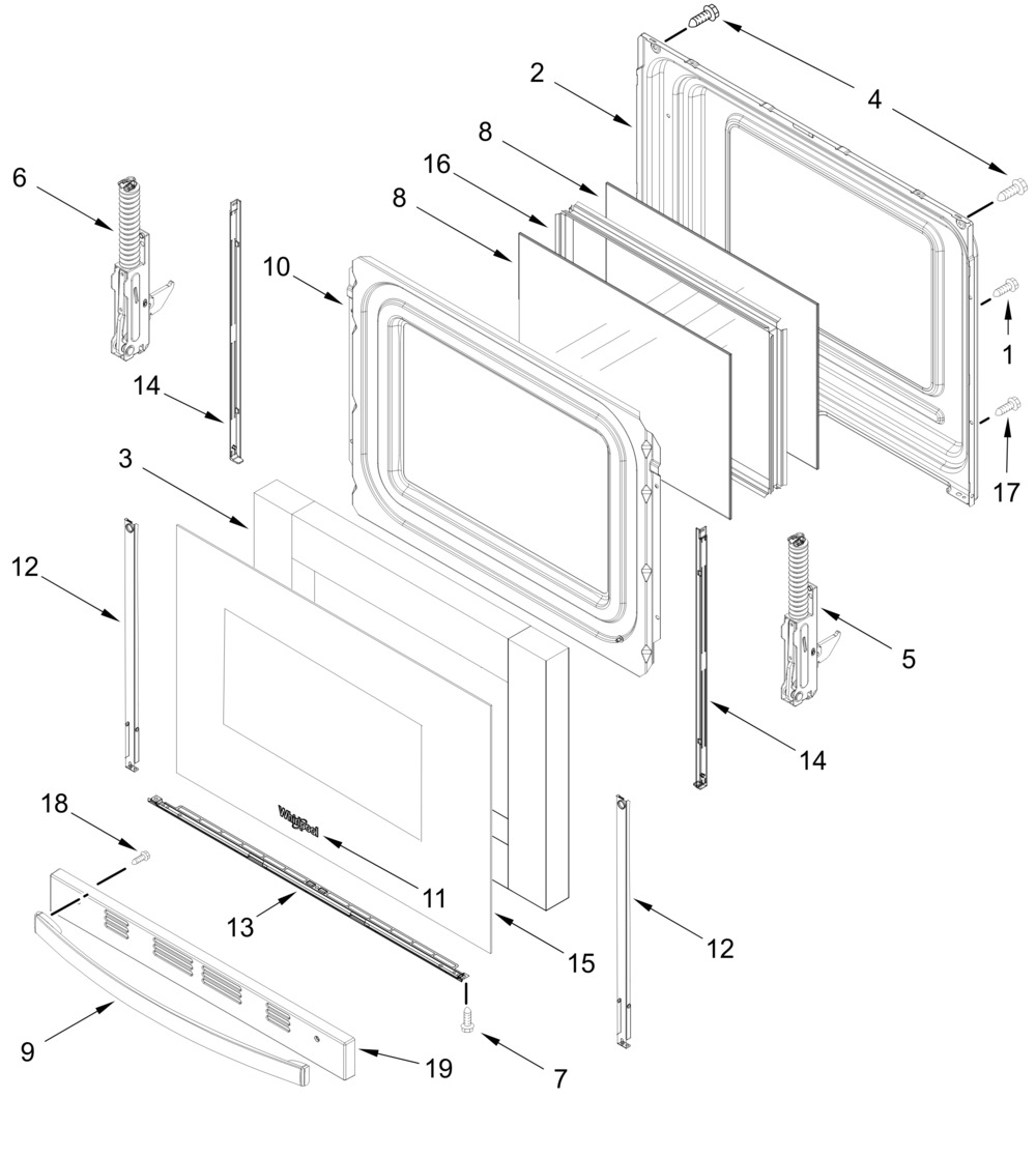 Door Parts Diagram and Parts List for YWFES7030SZ0  Whirlpool Range