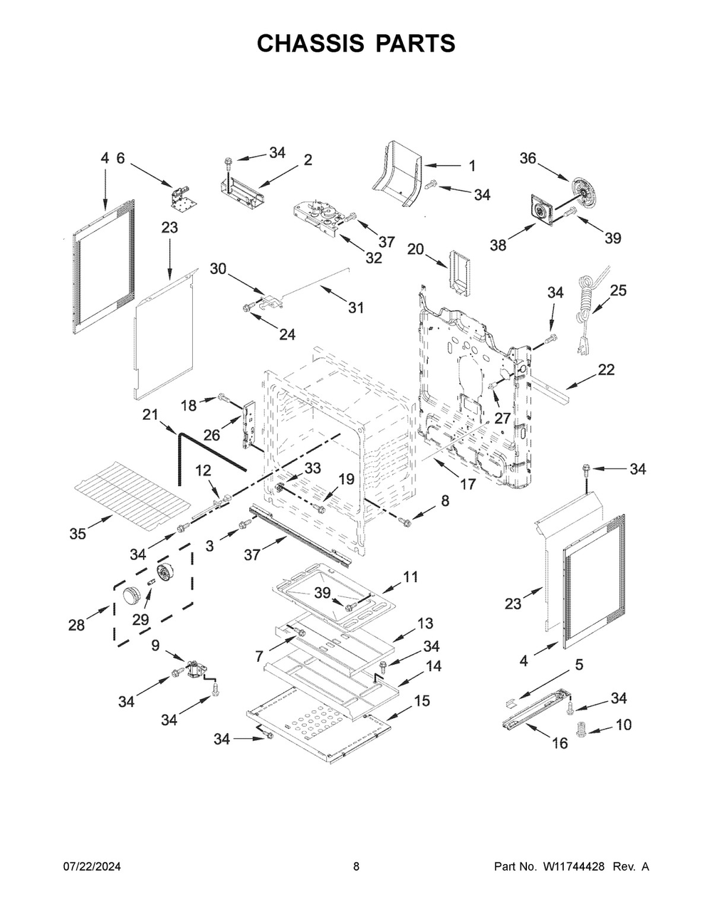 05 - Chassis Parts Diagram and Parts List for WFGS5030RV0  Whirlpool Range