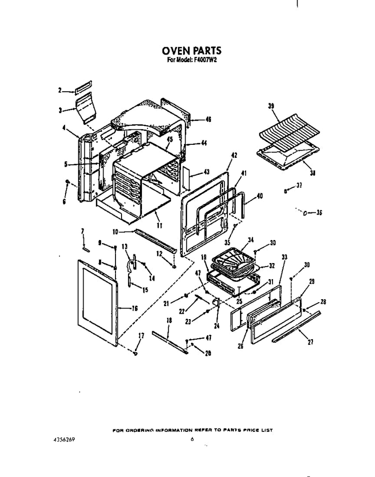 Oven Diagram and Parts List for F4007W2  Roper Range