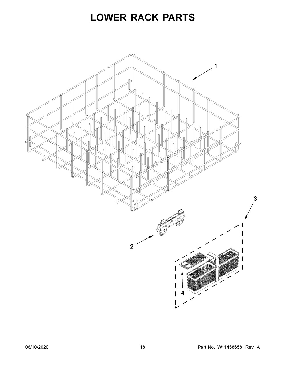 Lower Rack Parts Diagram and Parts List for KDTE234GPS1  Whirlpool Dishwasher