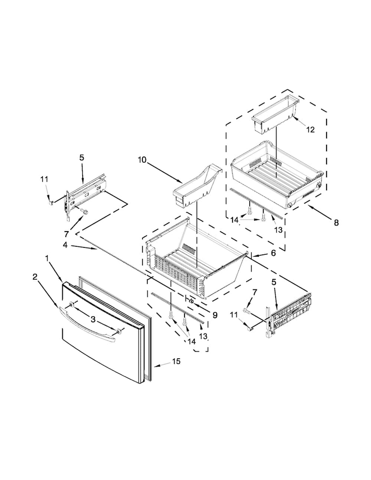 Freezer Door Parts Diagram and Parts List for WRF736SDAT00  Whirlpool Refrigerator