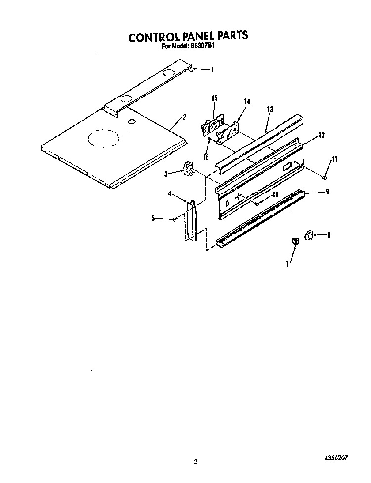Control Panel Diagram and Parts List for B6307B1  Roper Range