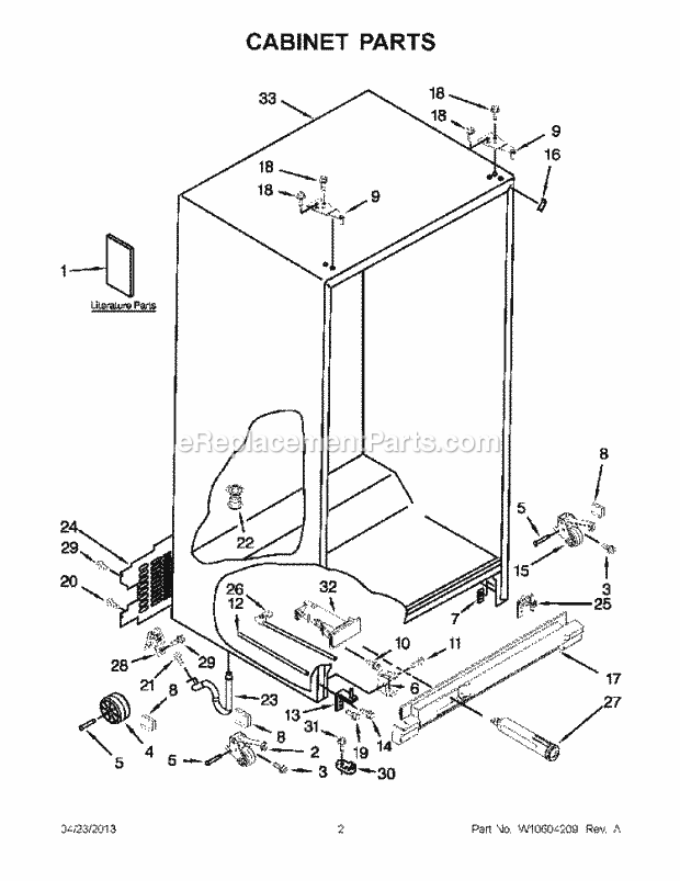 CABINET PARTS Diagram and Parts List for WRS325FDAM02  Whirlpool Refrigerator