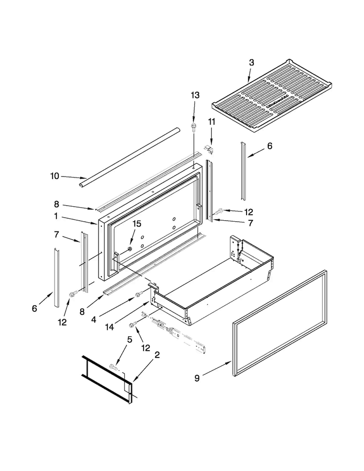 Freezer Door And Basket Parts Diagram and Parts List for KBLO36FTX08  KitchenAid Refrigerator