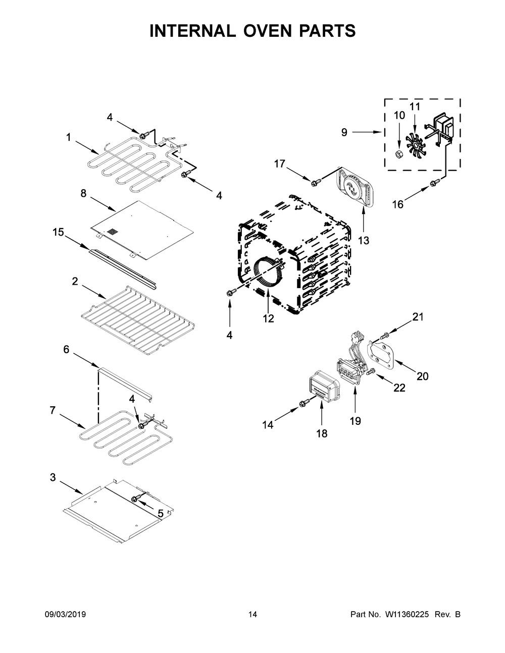 Internal Oven Parts Diagram and Parts List for KOCE900HBS01  Whirlpool Microwave Oven Combo
