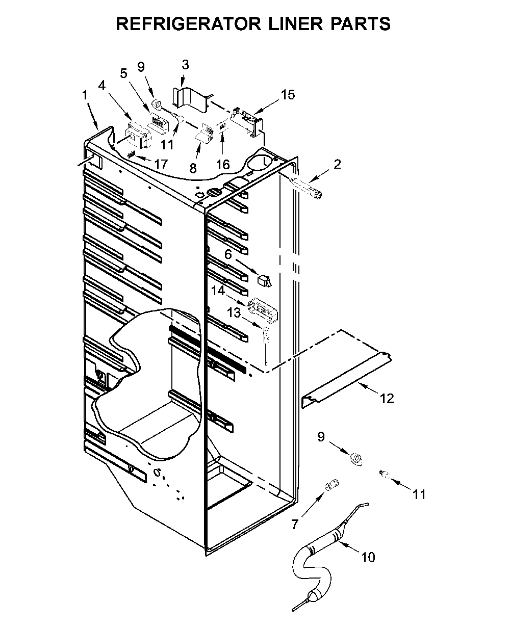 Refrigerator liner parts Diagram and Parts List for 10651782413  Kenmore Refrigerator