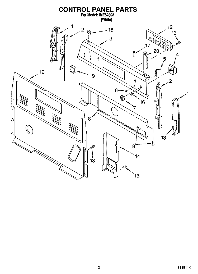 CONTROL PANEL PARTS Diagram and Parts List for IME82303  Inglis Range