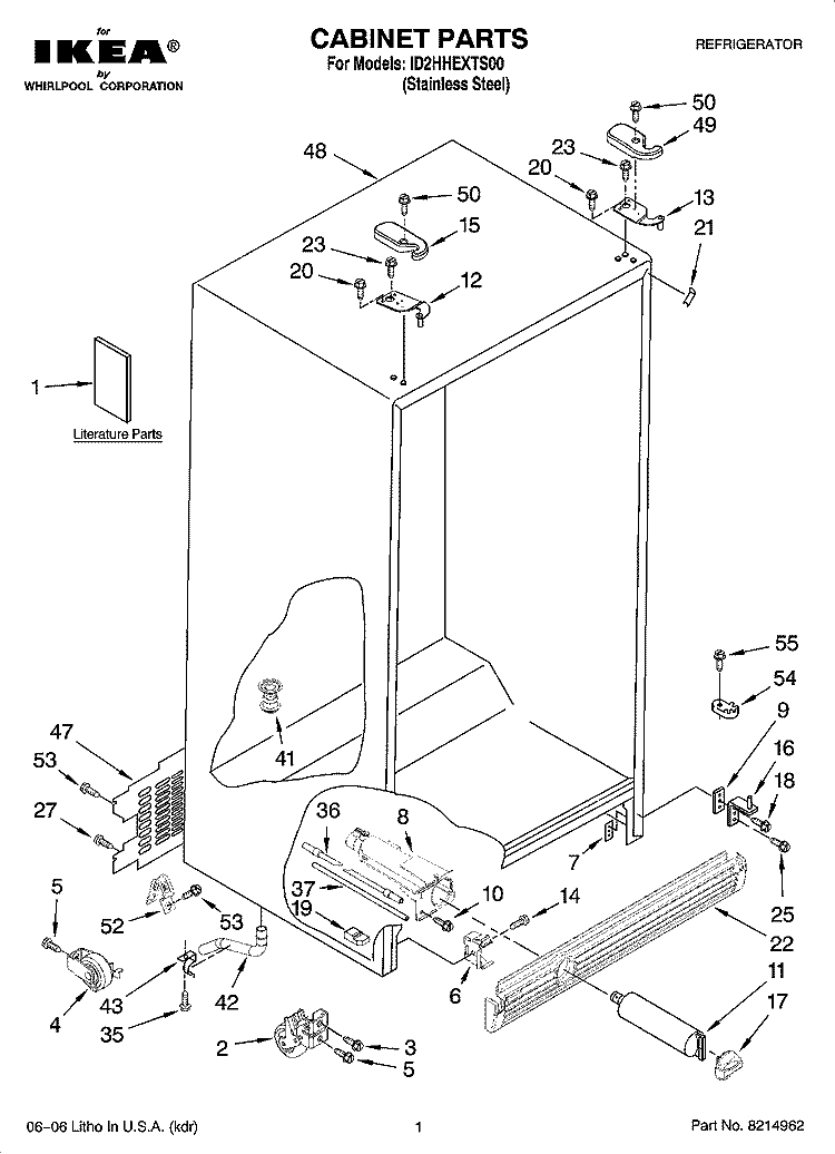CABINET PARTS Diagram and Parts List for ID2HHEXTS00  Whirlpool Refrigerator