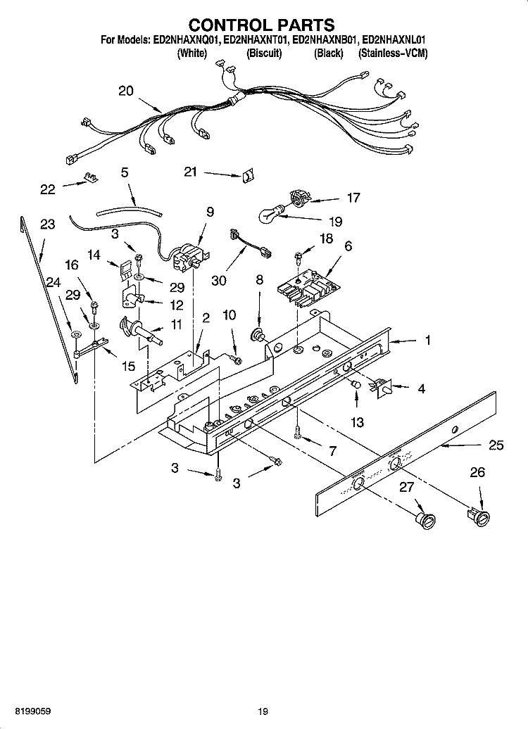 CONTROL PARTS Diagram and Parts List for ED2NHAXNT01  Whirlpool Refrigerator