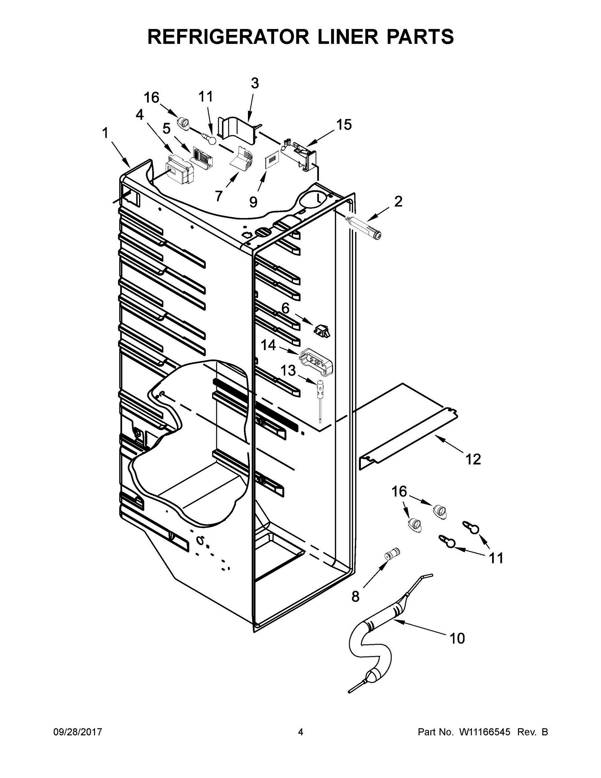 03 - REFRIGERATOR LINER PARTS Diagram and Parts List for WRS571CIDW01  Whirlpool Refrigerator