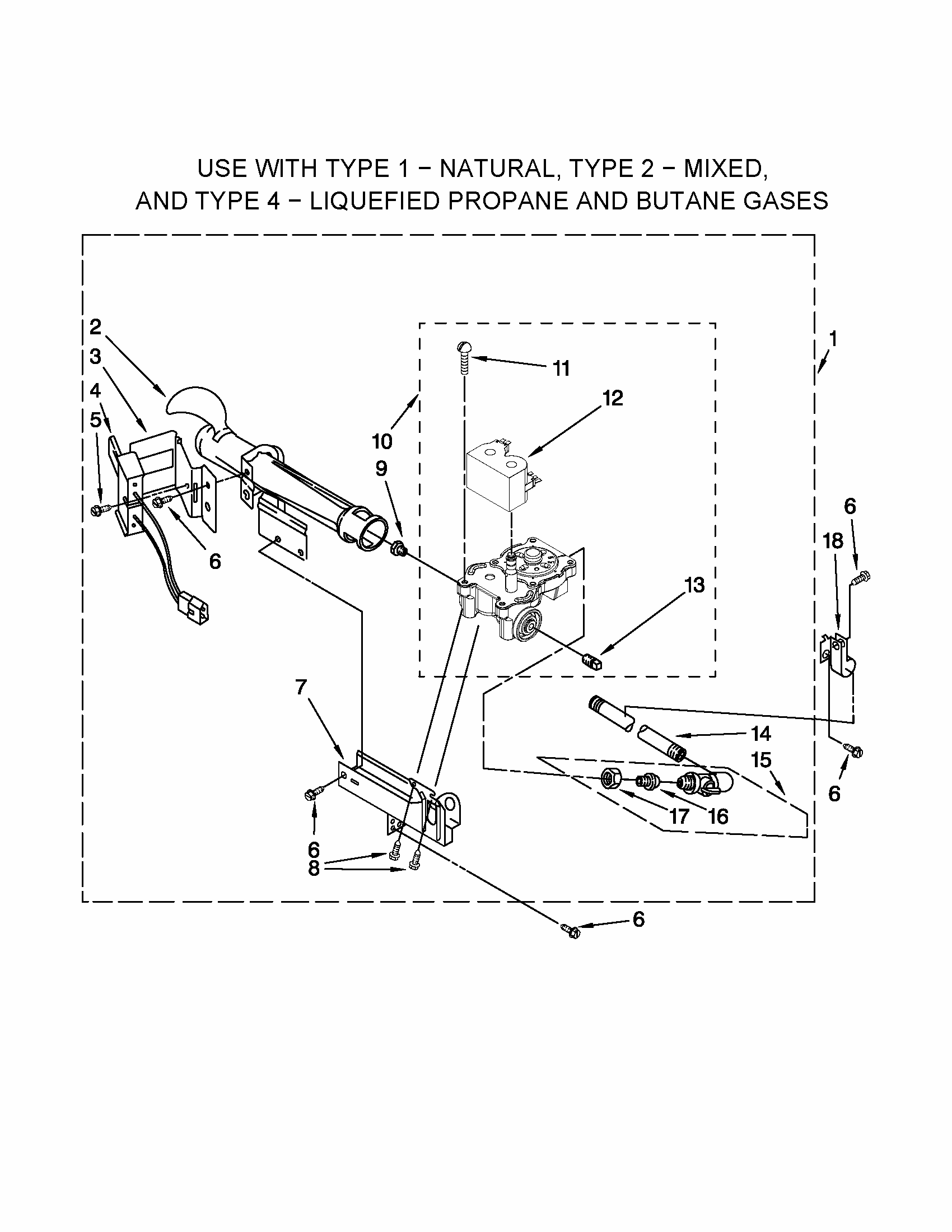 Burner Assembly Diagram and Parts List for 11070012003  Kenmore Dryer