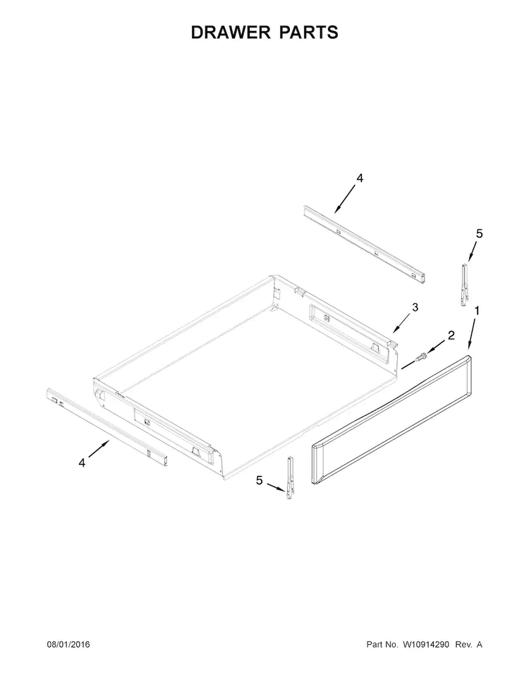 Drawer Parts Diagram and Parts List for KFEG500ESS1  KitchenAid Range
