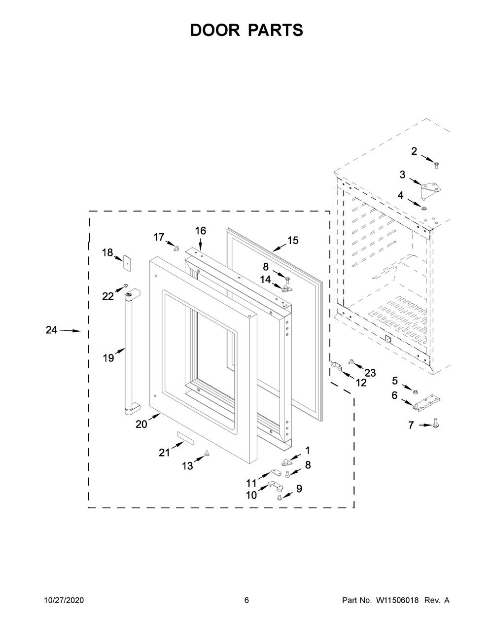 Door Parts Diagram and Parts List for KUBL304ESS01  Whirlpool Wine and Beverage Cooler