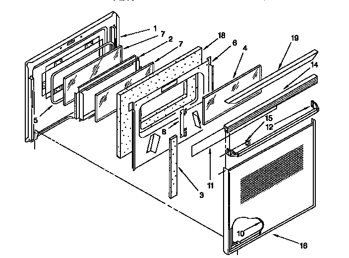 Door Diagram and Parts List for KEBS107BBWH2  KitchenAid Wall Oven