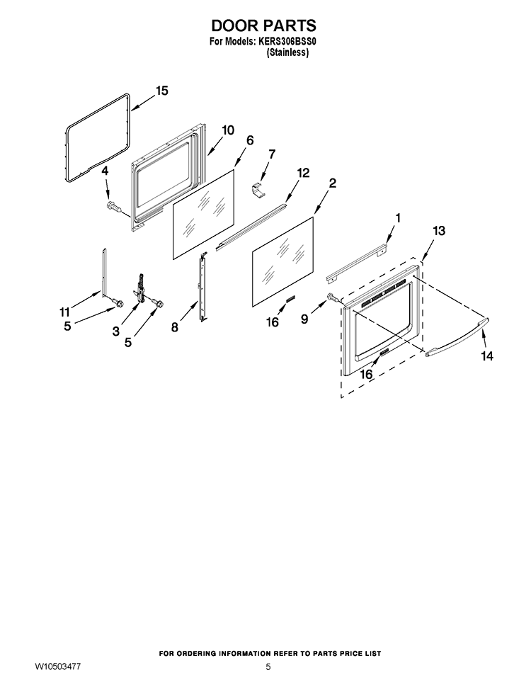 DOOR PARTS Diagram and Parts List for KERS306BSS0  KitchenAid Range
