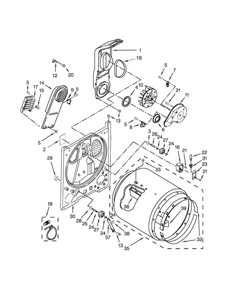 Bulkhead Parts Diagram and Parts List for 110C62332511  Kenmore Dryer