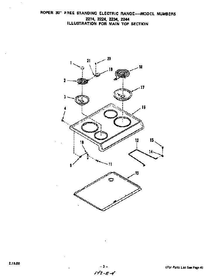 Main Top Diagram and Parts List for 2234*2A  Roper Range