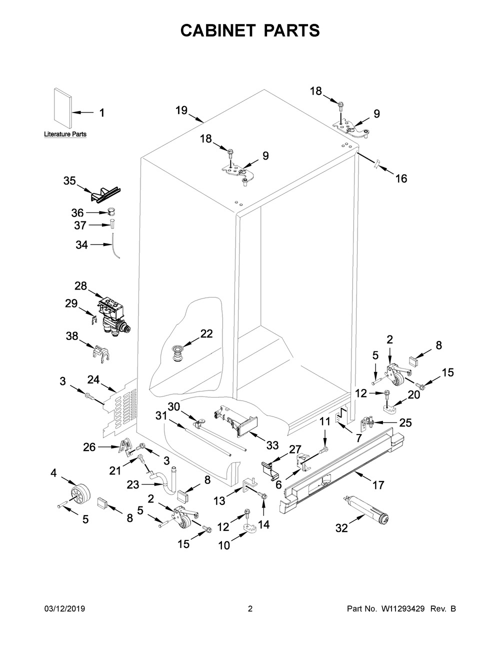 Cabinet Parts Diagram and Parts List for WRS315SDHZ01  Whirlpool Refrigerator