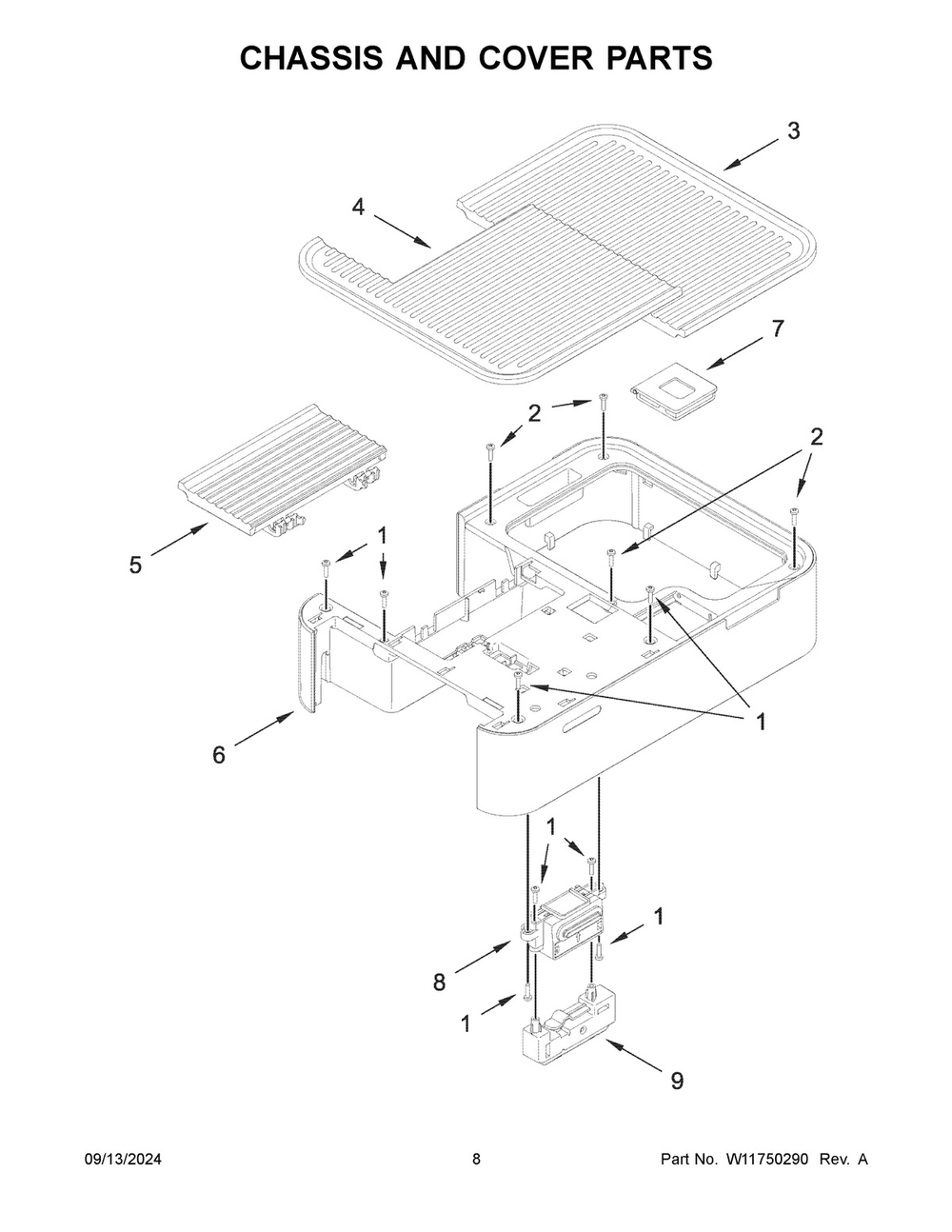 05 - Chassis And Cover Parts Diagram and Parts List for 5KES8557EJP0  Whirlpool Coffee Maker