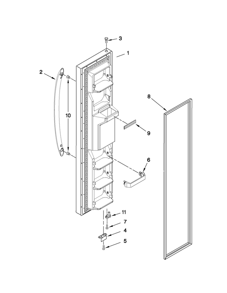 Freezer Door Parts Diagram and Parts List for 10651113210  Kenmore Refrigerator