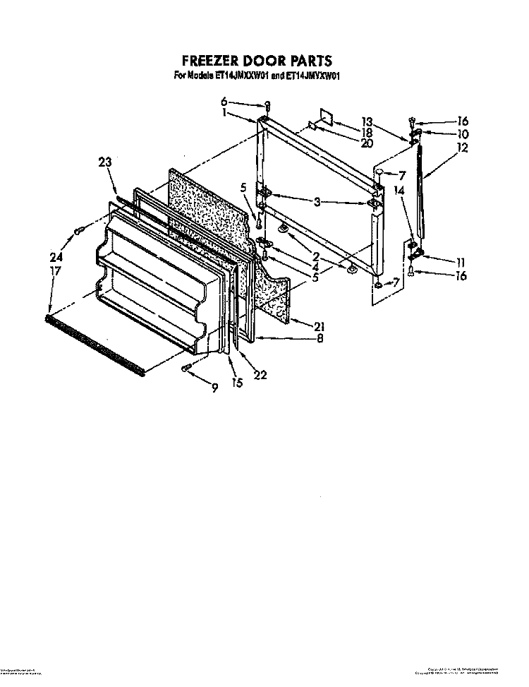 FREEZER DOOR Diagram and Parts List for ET14JMXXN01  Whirlpool Refrigerator