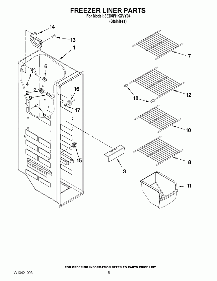 FREEZER LINER PARTS Diagram and Parts List for 8ED5FHKXVY04  Whirlpool Refrigerator