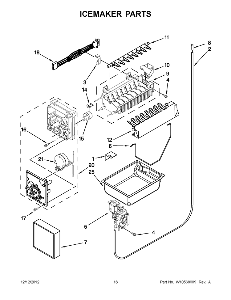 ICEMAKER PARTS Diagram and Parts List for GX2FHDXVB07  Whirlpool Refrigerator