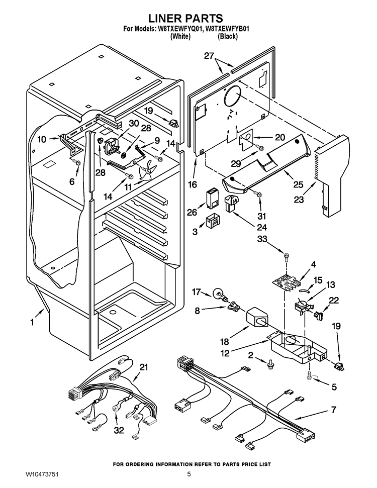 LINER PARTS Diagram and Parts List for W8TXEWFYB01  Whirlpool Refrigerator