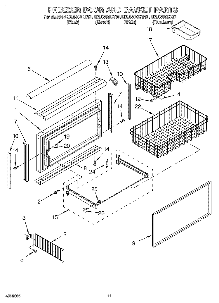 FREEZER DOOR AND BASKET Diagram and Parts List for KBLS36MHW01  KitchenAid Refrigerator