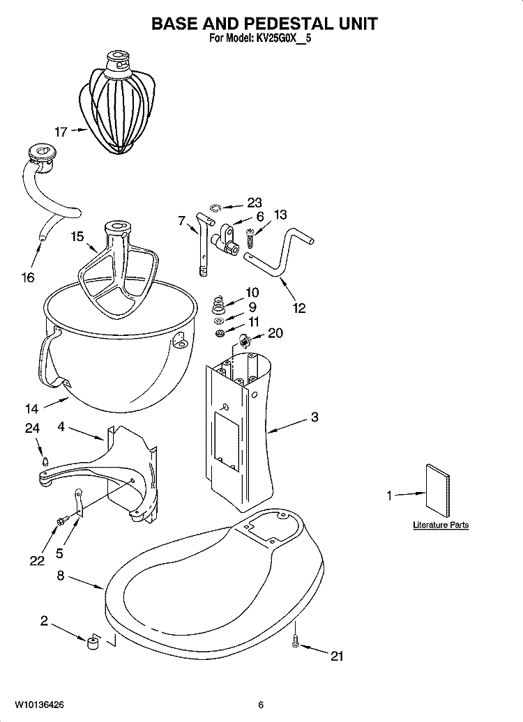 BASE AND PEDESTAL UNIT Diagram and Parts List for KV25G0XCY5  KitchenAid Mixer