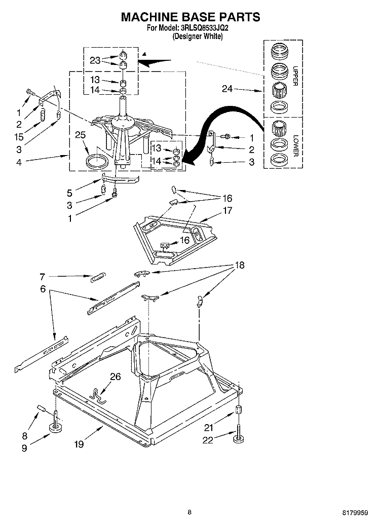 MACHINE BASE PARTS Diagram and Parts List for 3RLSQ8533JQ2  Whirlpool Washer