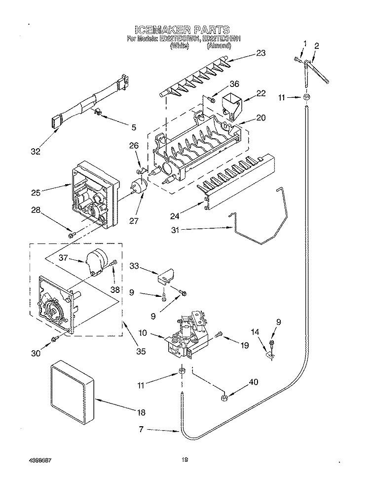 ICE MAKER, OPTIONAL Diagram and Parts List for ED22TEXHW01  Whirlpool Refrigerator