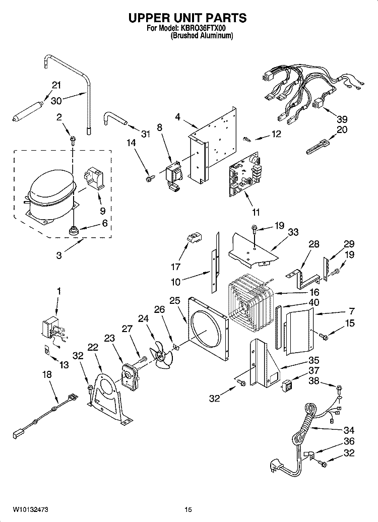 UPPER UNIT PARTS Diagram and Parts List for KBRO36FTX00  KitchenAid Refrigerator