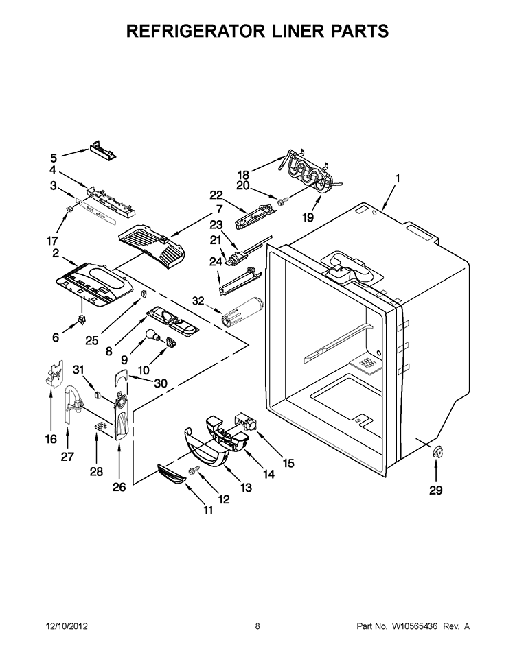 REFRIGERATOR LINER PARTS Diagram and Parts List for GX5FHTXVY010  Whirlpool Refrigerator