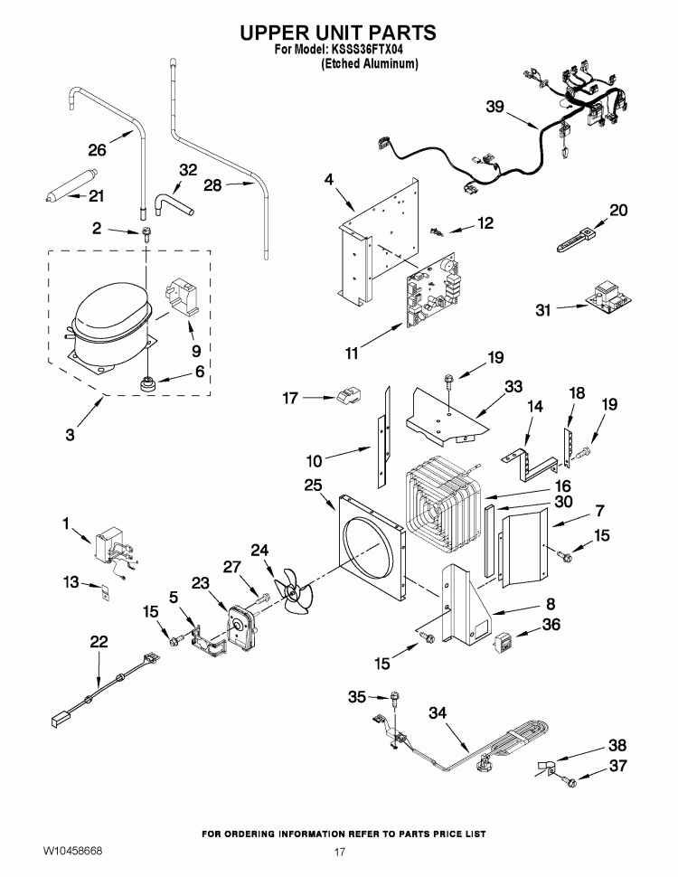 UPPER UNIT PARTS Diagram and Parts List for KSSS36FTX04  KitchenAid Refrigerator
