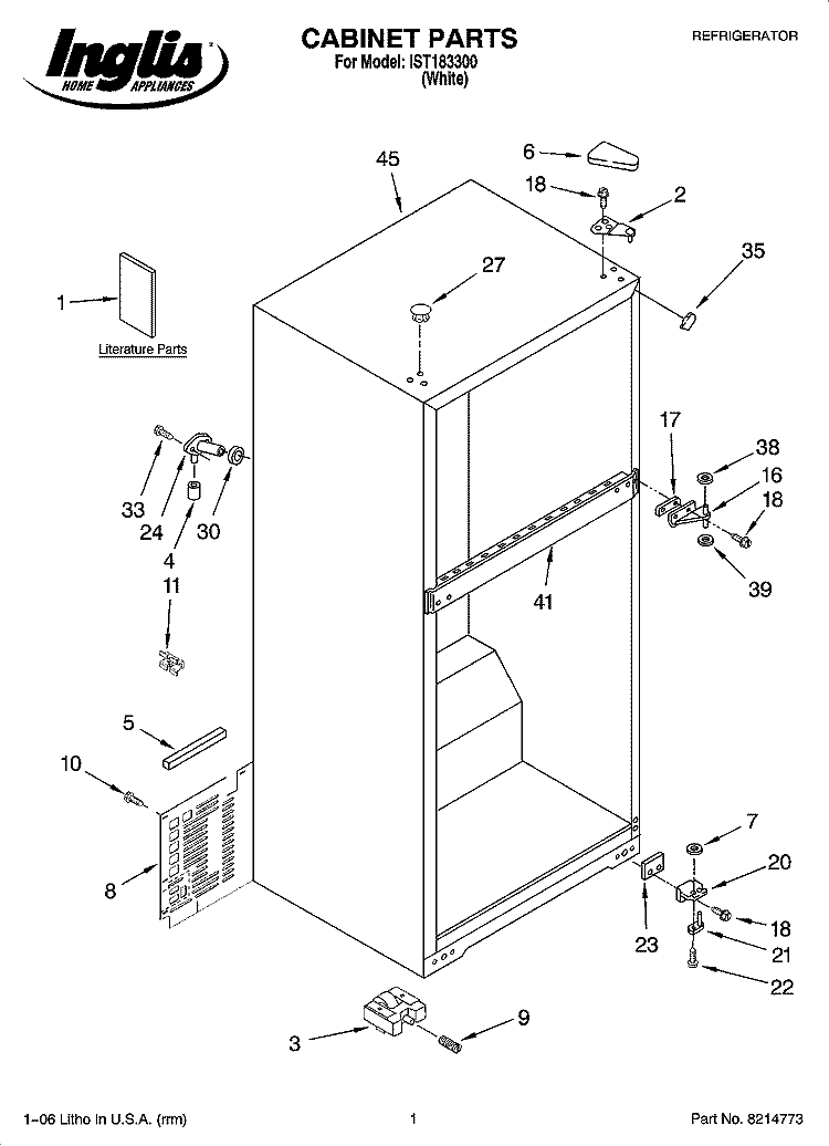 CABINET PARTS Diagram and Parts List for IST183300  Inglis Refrigerator